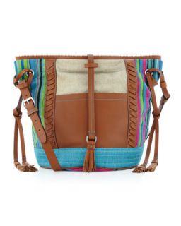 Striped Linen Crossbody Bucket Tote Bag   