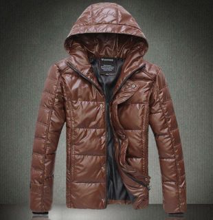 free ship mens fashion leather winter coat cotton padded warm jacket 