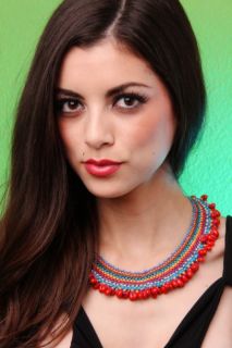 RED MULTI COLOR DANGLE BEADED NECKLACE @ Amiclubwear Necklace Online 