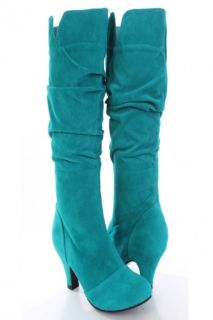 Teal Faux Suede Slouchy AMIclubwear Heel Boots @ Amiclubwear Boots 