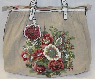 FORNARINA Hilary Bone/Gold Floral Detailed Linen Shoulder Bag Handbag 
