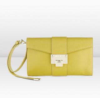 Jimmy Choo  Rivera S  Citrine Grainy Leather In Hand Clutch 