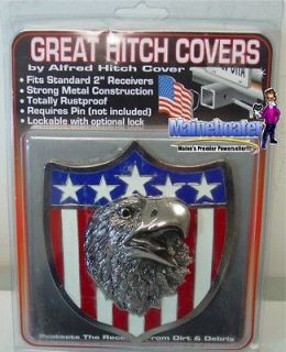 New 2 ALL METAL Hitch Cover USA Flag 3D American Eagle Plaque Truck 
