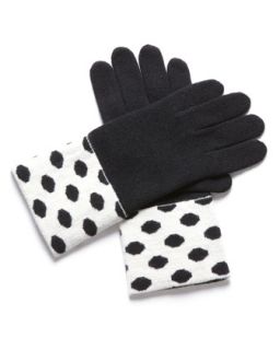 Polka Dot Cuff Gloves, Black/White   