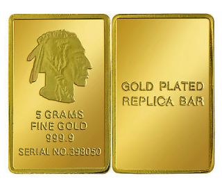 Newly listed 5x 5g FIVE GRAM .999 FINE GOLD CLAD INDIAN ART BULLION 