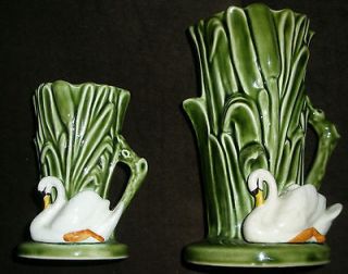 Vintage SylvaC Green Riverside Range Swan Vases 6 4377 & 4 4385 