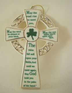 Celtic Irish Cross Prayer Porcelain Glass Christmas Ornament NEW