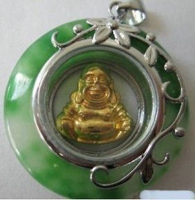 rotatable cute gold buddha jade lucky pendant Necklace
