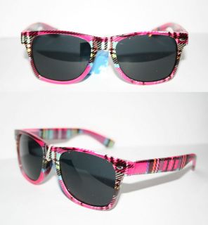 Wayfarer Nerd Sunglasses Pink Fuchsia Plaid Print Shades retro rare 