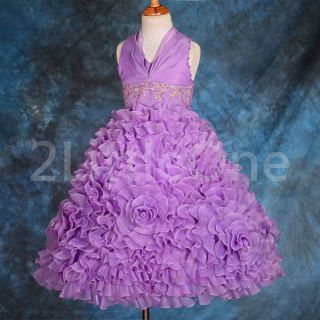 Embossed Flower Girl Halter Dress Wedding Pageant Party Size 2T 10 148