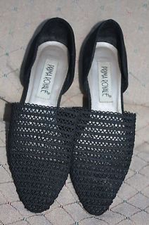   Black Netted top flats Classy Leather shoe in size 8.5 w/1 heel