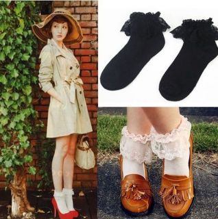   Ladies Women Vintage Lace Ruffle Frilly Cotton Ankle Socks Hosiery