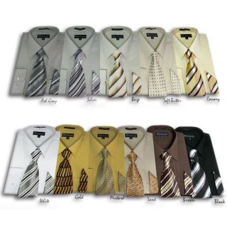 Mens Milano Moda Set 1 Dress Shirt with Matching Tie and Handkerchief 
