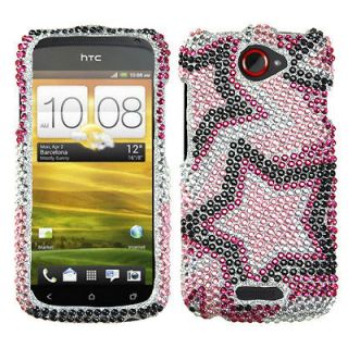 For T Mobile HTC One S Case Cover Bling Rhinestones Twin Stars Diamond 