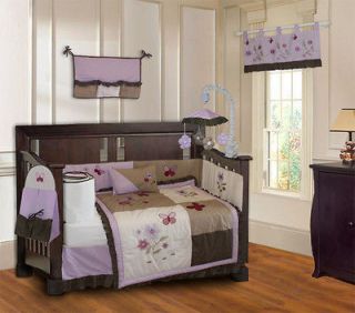 Purple Blossom Designer Girls Baby Crib Bedding set 9pc