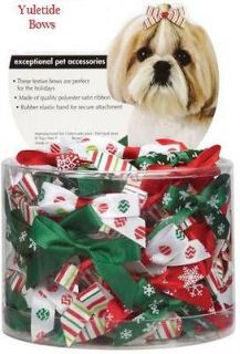    Christmas Holiday Festive Bows Rubber Band Satin Ribbon Dog Hair