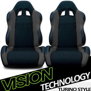 2x LH+RH Black/Grey Fabric & PVC Leather Reclinable Racing Seats 