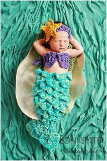 Baby Mermaid Tail Shells Tiara Costume Set Crochet Boy Girl Newborn 