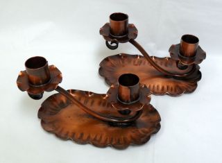 Pair of Vintage Gregorian COPPER Double Candlesticks Candle Stands 