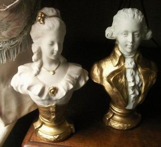Old Antique French Bisque Porcelain Pair Bust Figures Signed Dupre 