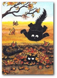 Peek&Boo Black Cats Hamsters Double Trouble Autumn Pounce FuN   ACEO 