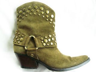 180 GUESS MARCIANO Studded Womens Green Suede Leather Cowboy Mid Calf 