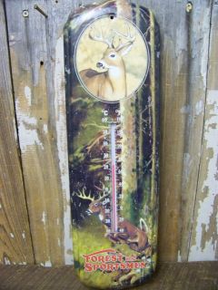 Vintage Look Tin Whitetail Buck Metal Thermometer Inside/Outside 