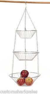 HEAVY CHROME Wire 3 TIER HANGING FRUIT BASKET NEW