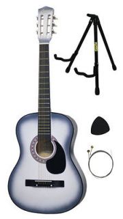 NEW Crescent Beginners HANDMADE WHITE Acoustic Guitar+Stand And Extras