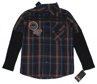 HARLEY DAVIDSON® BOYS LONG SLEEVE BUTTON SHIRT WITH THERMAL SLEEVES 