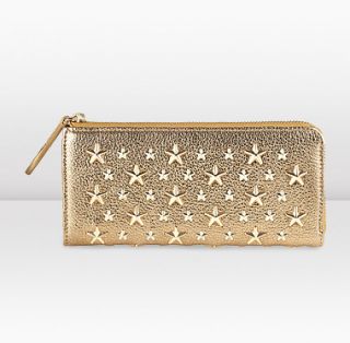 Jimmy Choo  Nixie  Gold Glitter Leather Zip Around Wallet with Star 