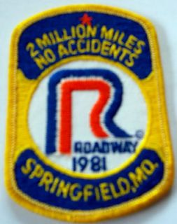Roadway Express driver patch 1981 Springfield, Mo 2 million miles no 