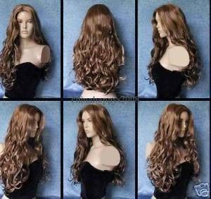 New Stylish long brown curly hair lady wig/wigs+wig cap 23