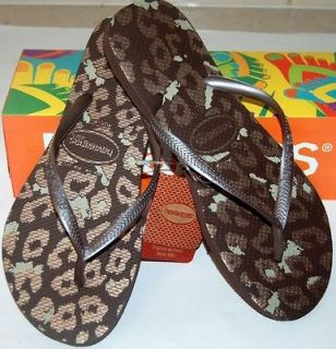 HAVAIANAS NEW SLIM LADIES THONGS FLIPFLOPS ANIMALS Brown Gold NEW 