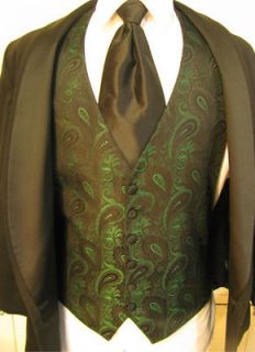 15) BLACK ELECTRIC GREEN LORD WEST PAISLEY Half Back Vest made in 