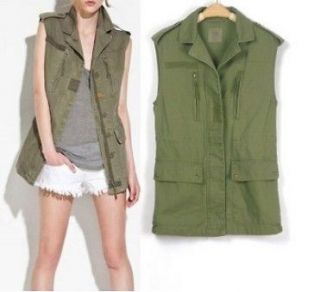 New Fashion Retro Military Style Woman Army Green Multi Pocket Cotton 