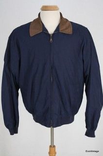  TOWNE Navy Blue Leather Collar Harrington Style Driving Jacket Small