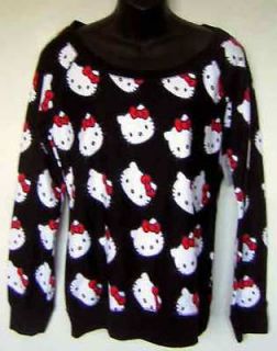 Hello Kitty White Face Red Bow Allover Black Pullover L/S Lightweight 