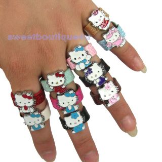 Wholesale 10 pcs HelloKitty cats Charm Adjustable Leather rings for 