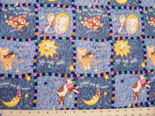 Hey Diddle Diddle Patch Nursery Rhymes Blue Fabric