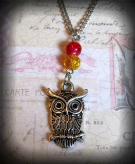 Harry Potter Inspired Hedwig Owl Charm Necklace with Griffindor Colour 
