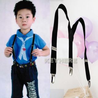Cartoon Children Clip on Elastic Y back Suspenders BLK K0E1