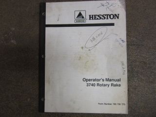 Hesston 3740 rotary rake hay tedder owners & mantenance manual