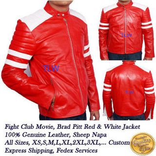 Brad Pitt Red & White Leather Jack Fight Club Tyler Durden 100% 