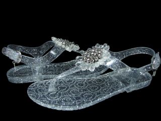   SHOES SANDALS THONG JELLY FLOWER HILDA GLITTER JELLY CLEAR SILVER 5