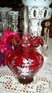 FENTON COUNTRY CRANBERRY IVORY ROSE GLASS BASKET