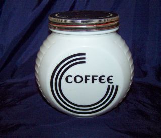 Vintage Hocking Vitrock BLACK Circle COFFEE Canister Screw Top RARE 