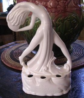 VINTAGE ART DECO STYLE DANCING LADY FLOWER FROG WHITE SIGNED