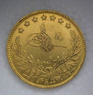 TURKEY MUHAMMA​D V  GOLD 500 KURUSH 1912 (1327/4) KM#75​8