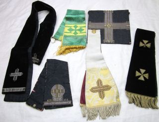 Old Vintage 6pc Clergy Vestment Set Stole Maniple Veil Embroyded 